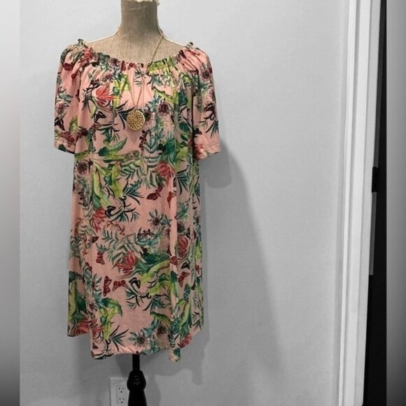 H&m Tropical Pink Off The Shoulder Dress - Picture 3 of 13